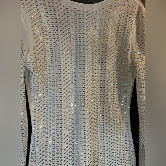 AKIRA White Jeweled long sleeve wiggle dress Bachelorette Party Dress size M - Picture 3 of 5